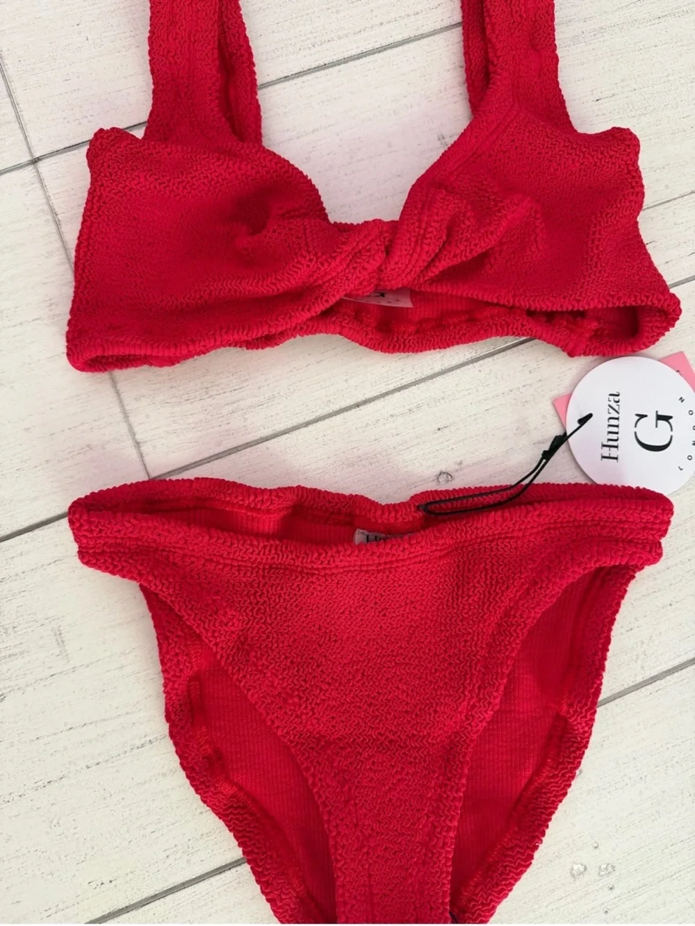 Hunza G Juno Two Piece Swim Bikini Set Red NWT Crinkle OS